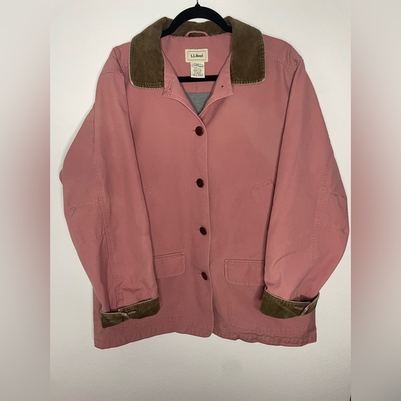 L.L. Bean Jackets & Blazers - LL Bean Womens Barn Coat Flannel Lined XL Pink Brown Corduroy Trim Chore Field